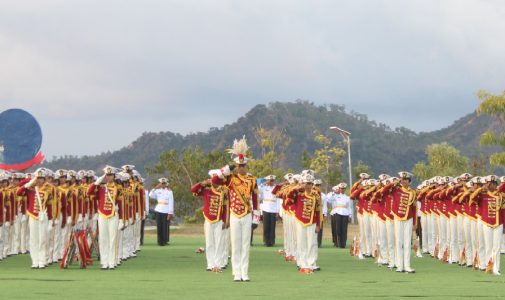 Upacara Serah Terima Genderang Suling Canka Praditya Wiratama dan Jabatan Resimen Korps Fakultas Vokasi Logistik Militer Unhan RI Tahun Akademik 2025/2026